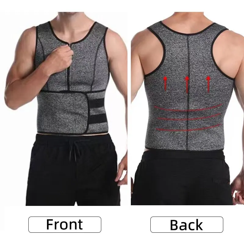 Men Neoprene Shapers Vest Body Shaper Tank Tops L XL XXL Black Gray Waist Training Slim Weight Loss Zipper Sauna Suit