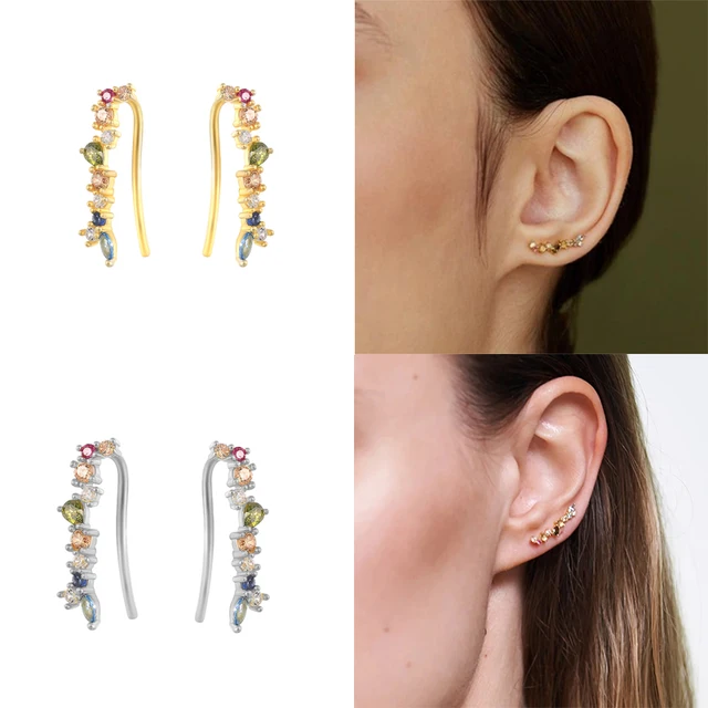 Grimpeur d'oreilles en argent sterling 925 - Oreilles sur chenilles - Grimpeur d'oreilles de manchette d'oreille - Grimpeur d'oreille martelé - Boucles d'oreilles martelées pour femmes