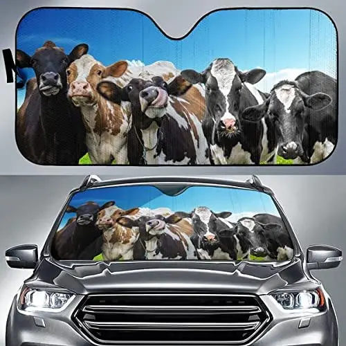 

Funny Cows in Field Blue Sky Farm Animal Car Sunshade, Cow Auto Sunshade for Farmer Car, Gift for Cow Lover, Car Windshield Auto