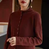 Women's Long Sleeved Solid Color Button Up Australian 100% Wool Knitted Cardigan Autumn And Winter French Fashion Knitted Jacket 4