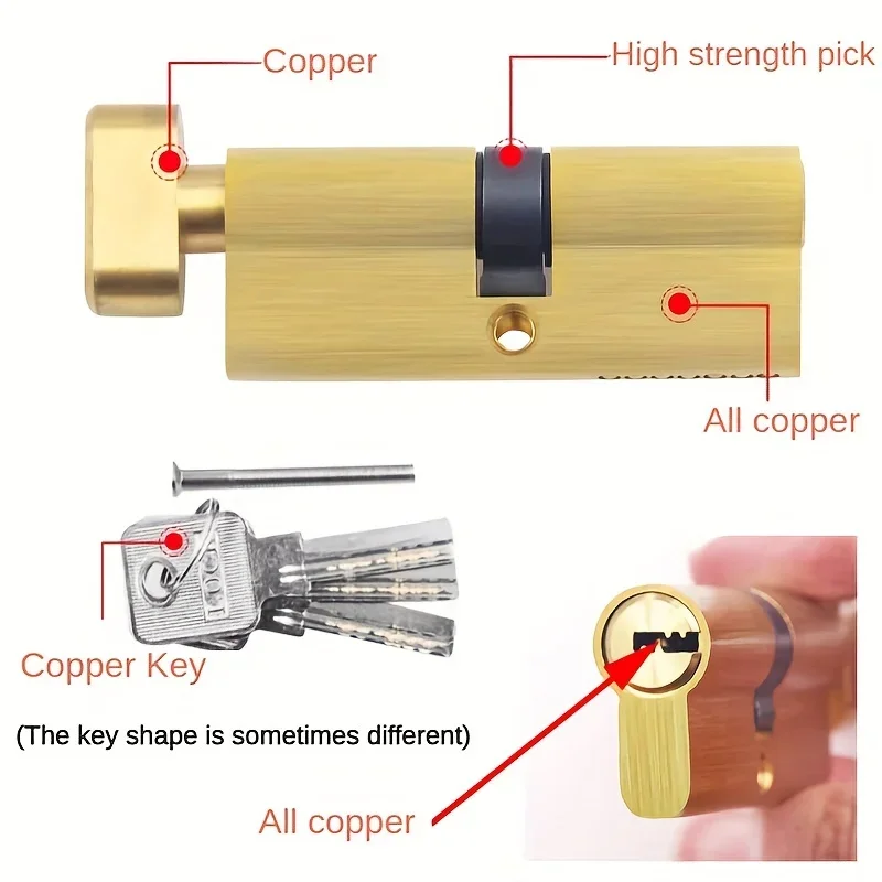 European Standard Cylinder Full Copper Household Door Lock Anti-theft Lock Cilinder 60mm