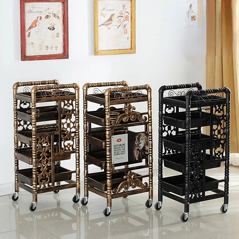 Beauty Salon Cart with Universal Wheels Multilayer Storage for Hairdresser Tools Elegance Fashion Retro
