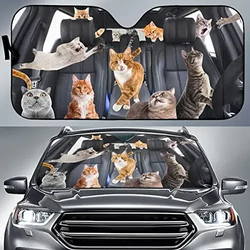 

Funny Cats Playing in Car Pattern Car Sunshade, Auto Sunshade for Cat Lover, Meaning Gift for Cat Mom, Car Windshield Durable Au