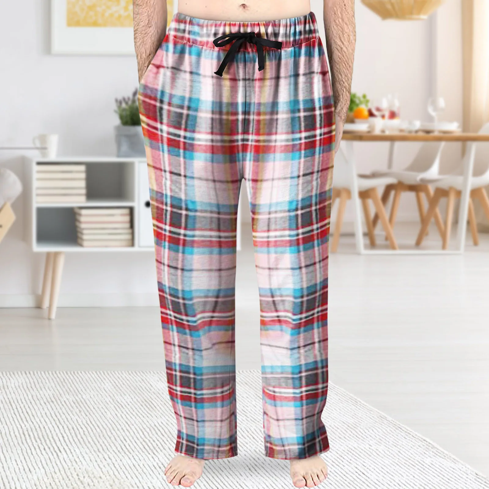 cotton harem pants Men's Spring Fashion Casual Plaid Pants Lace Cotton Can Be Worn Outside Pajamas Tracksuit Comfortable Home Pants joggers sweatpants