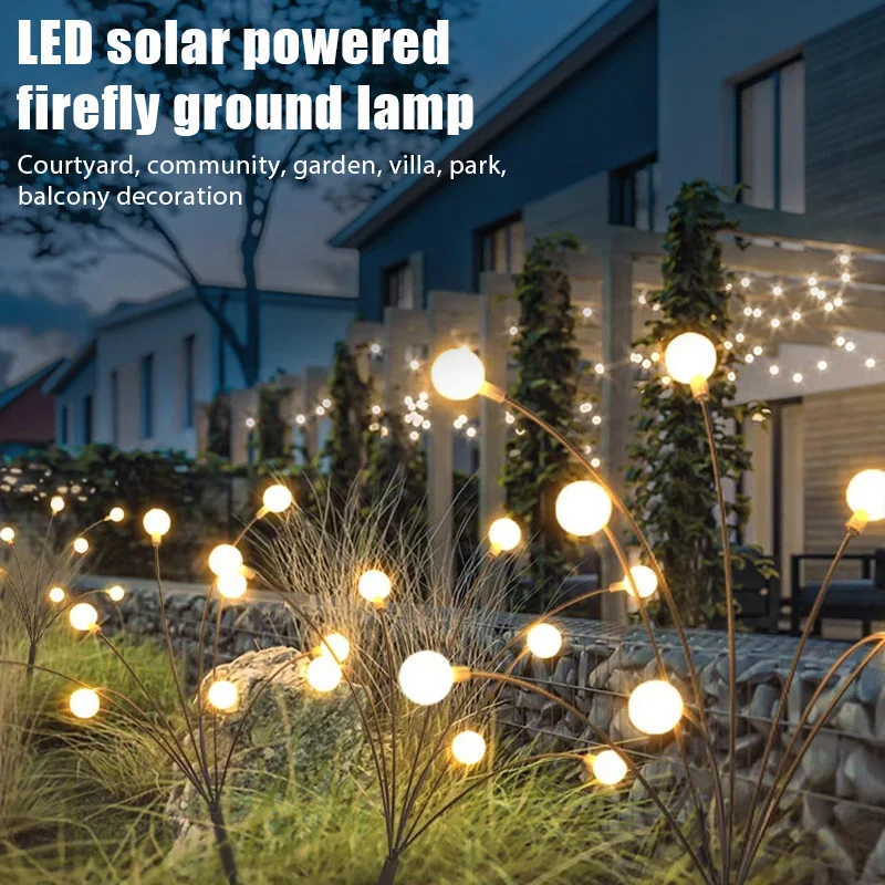 10 LED Solar Garden Lights Powered Firefly Lights Outdoor Waterproof Vibrant Garden Lights for Patio Pathway Decoration,Warm 2