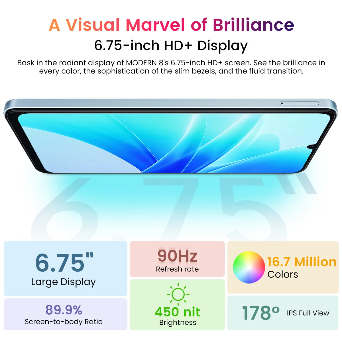 Blackview OSCAL MODERN 8 Smartphone 6.75inch Display 128GB/256GB ROM 50MP Rear Camera Mobile Phone 6000mAh Battery Android 13 4G 4