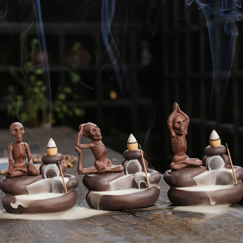 Halloween Ornament Skull Backflow Incense Burner Purple Clay Incense Stick Holder, Aromatherapy Home Decor Censer (no Incense)