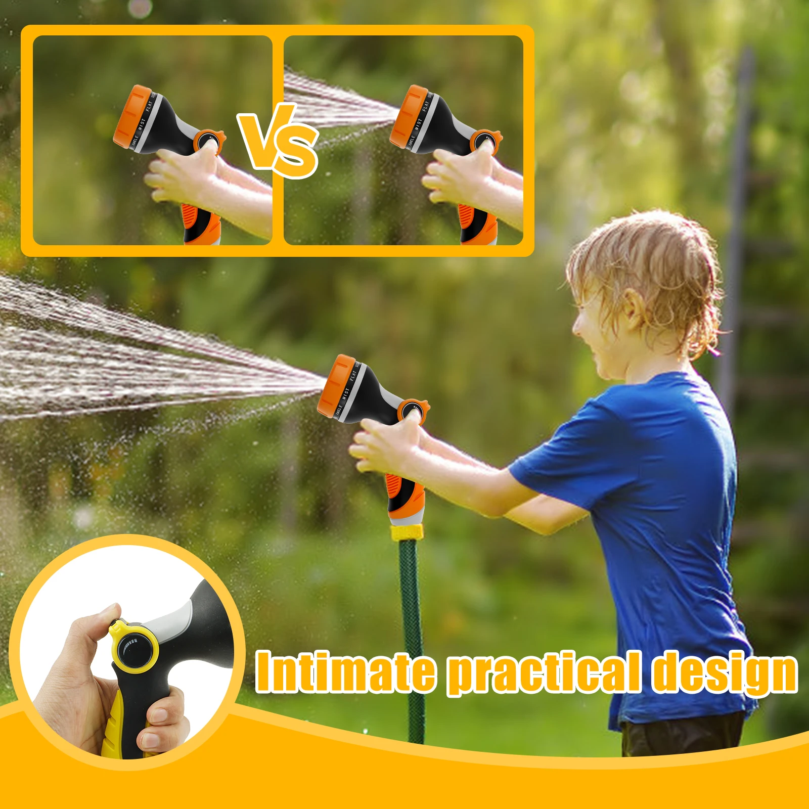 3Pcs Garden Hose Spray Nozzle High Pressure Watering Gun with 10 Spray Patterns Thumb Switch Design Car Washing Cleaning Tool