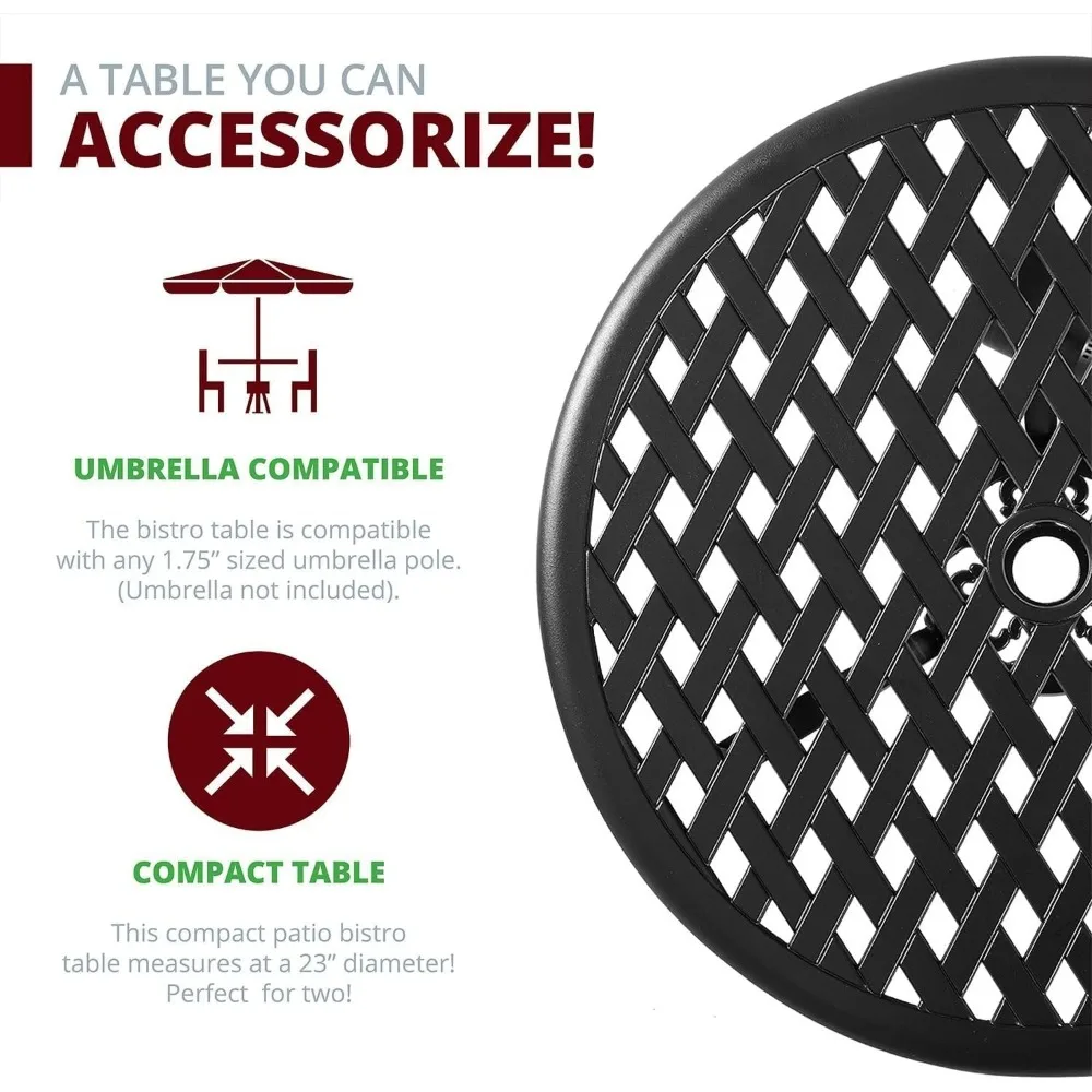 Outdoor Bistro Set 3 Piece Outdoor Bstro Table and Chairs Set Table with Umbrella Hole, Cushions, Cast Aluminum Patio Furniture 4