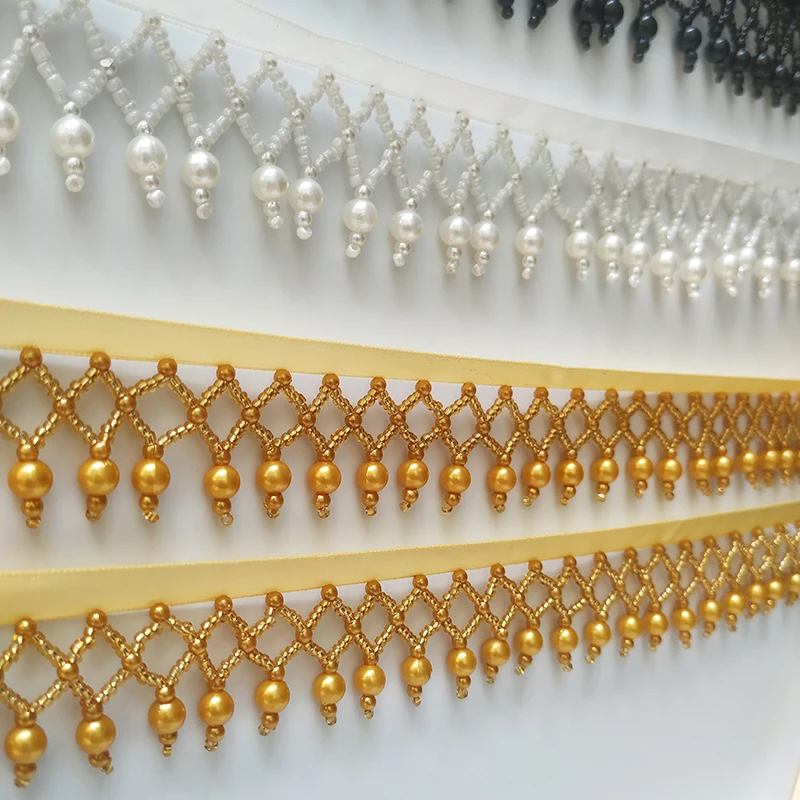 Pendant Faux Pearl Beaded Tassel Trim Ribbon Diy Sewing Costume Edging Craft Wedding Stage Dress Curtain Head Ornament L: 90cm tassel fringe tassel decoration tassel accessories tassel trim
