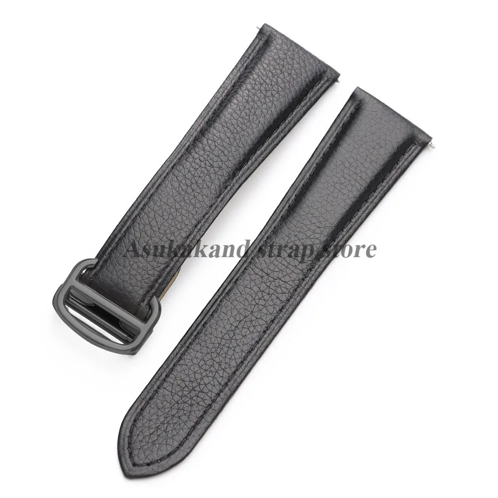 Luxurious Litchi Grain Leather Watch Strap with Folding Buckle - Elegant Unisex Bracelet