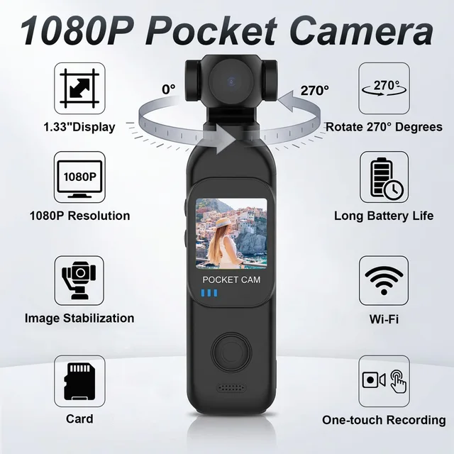 1080P Pocket Action Camera Handheld Rotatable Stabilization Touch Screen Sports DV Bodycam Thumb Camera Digital Video Recorder 1