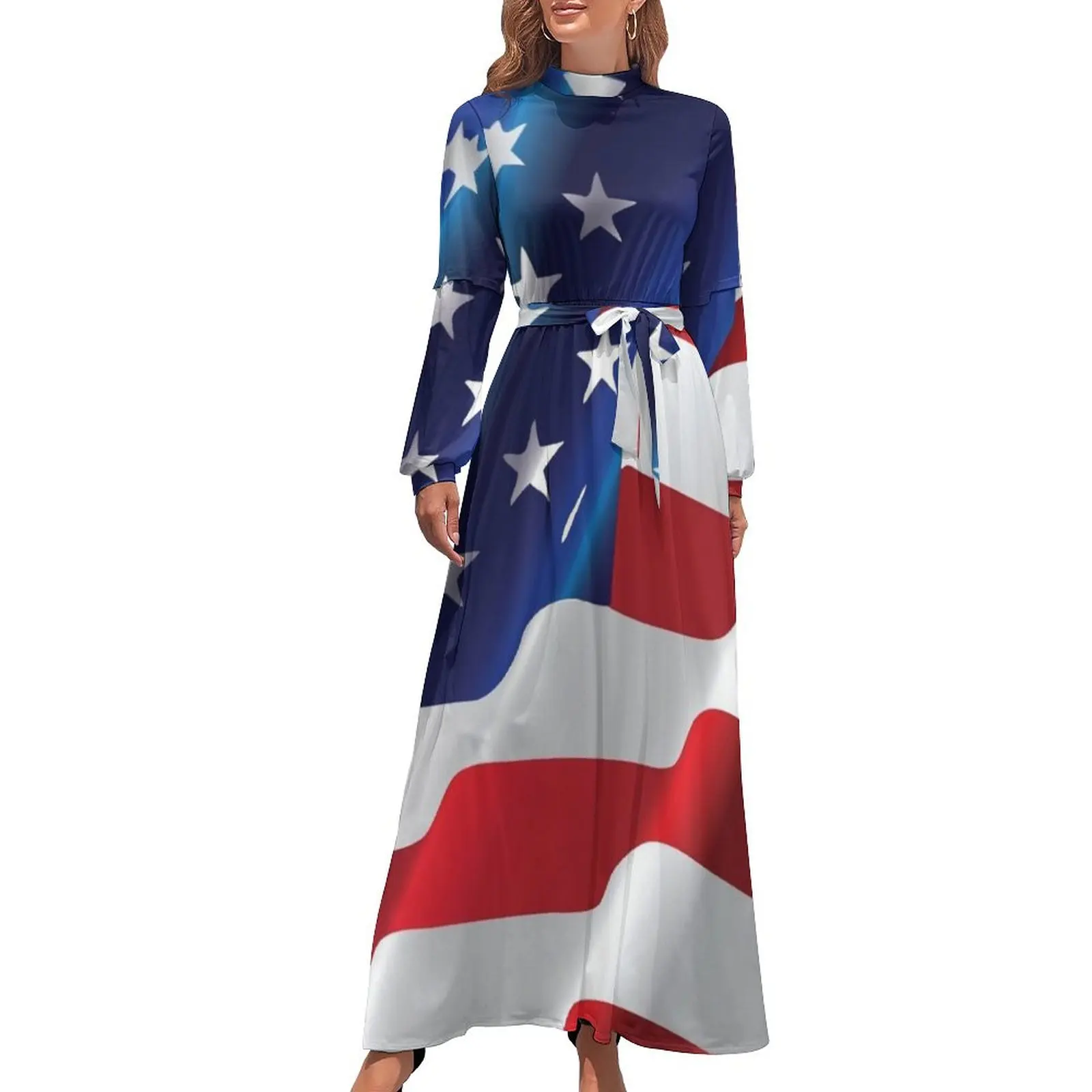 thumbnail image 1 of Bandera americana ondeando al viento Vestido largo Mujer ropa vestido de noche mujer ropa de mujer, 1 of 5