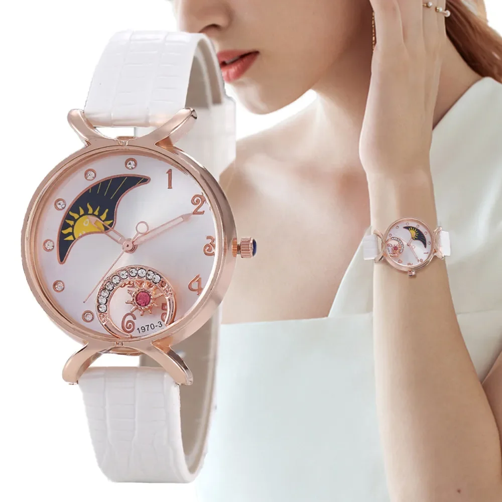 Elegante luna con diamanti orologi moda donna orologi da polso al quarzo di lusso orologio Casual in pelle femminile creativo Montre Femme