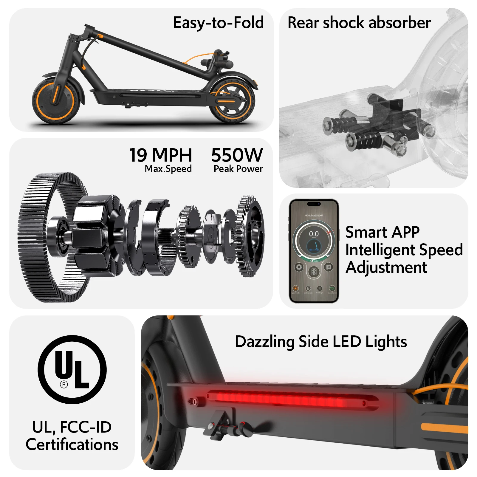 Electric Scooter for Adults – 550W Motor, 22MPH Top Speed, Foldable Design, Dual Suspension & Front/Rear Turn Signal Lights 3