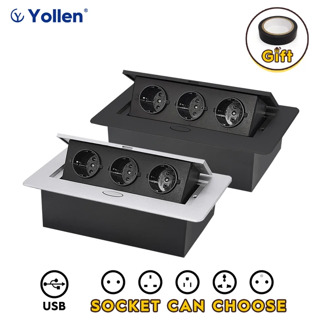 แผงอลูมิเนียมทั้งหมด EU มาตรฐานซ่อนประเภทซ็อกเก็ตตาราง 3 ทางปลั๊กไฟฟ้า Modular รวม Power สาม Outlet ในครัวเรือน 1