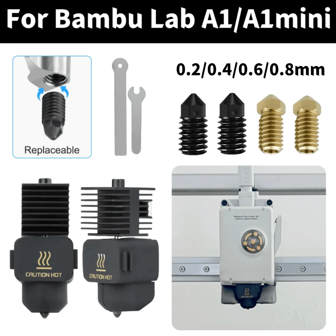 Für Bambu Lab A1 Mini Hotend-Kit mit 0,2/0,4/0,6/0,8 mm gehärteter Stahldüse für A1 Ersatz-Hotend-Kit für Bambu A1/A1mini/A2L