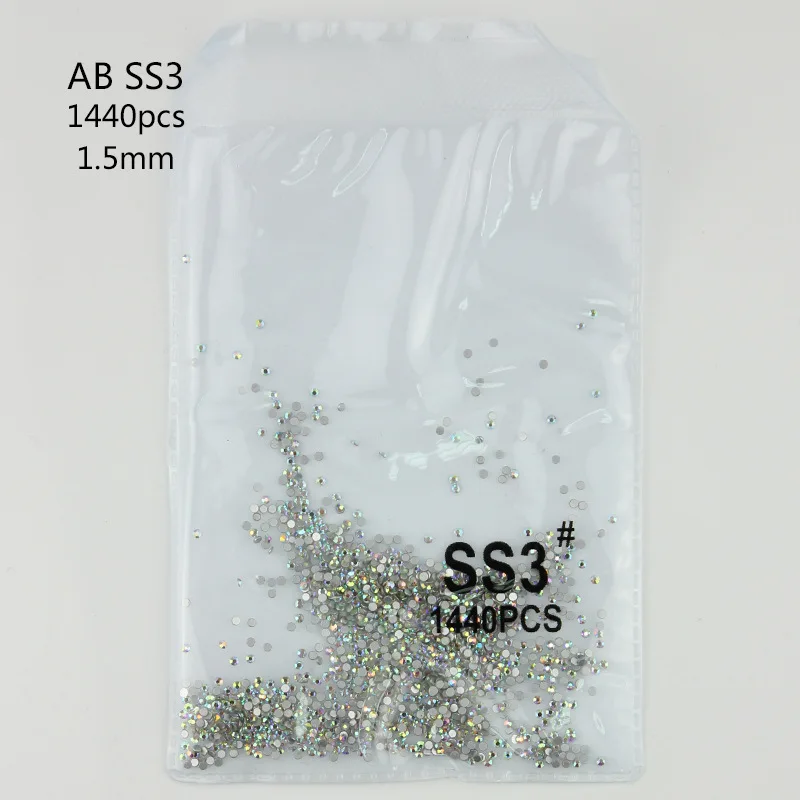 크리스탈 클리어 & AB 라운드 라인스톤 SS3-SS50 3D 글래스 네일 아트 장식 DIY 플랫 바텀 네일 젬스 스톤 네일 용품