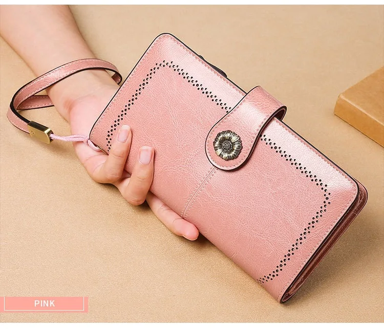 Karten halter Split Leder Brieftasche Frauen RFID lange Damen Kuh Leder Geldbörse große Kapazität weibliche Brieftaschen große Rindsleder Handy tasche – Detail 14