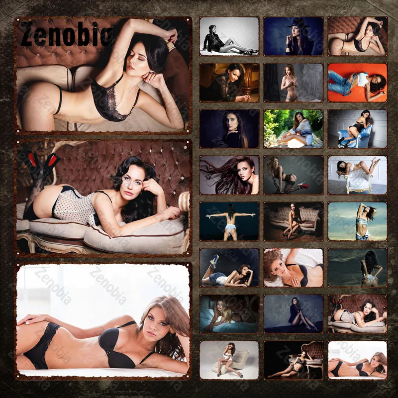 

Sexy Metal Sign Sexy Woman Lying In Bed and Chair Tin Sign Figure Iron Painting Decorative Tin Plate for Bar Pub Club Decoration