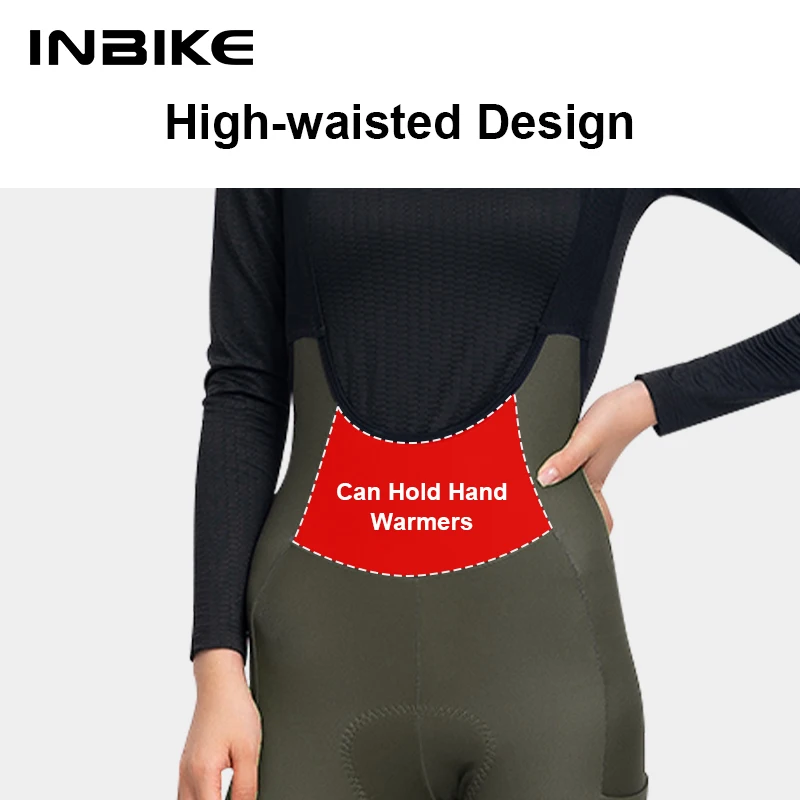 INBIKE Women's Thermal Fleece Cycling Bib Tights Padded Winter Cycling Pants with Pockets Road Bike Windproof Clothing
