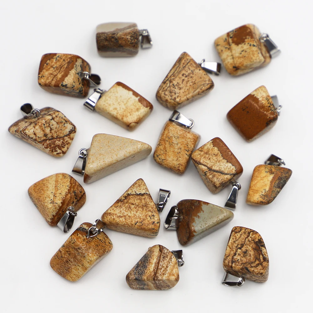 Fashion Natural Raw Ore Painting Stone Pendants Irregular Charms Necklace Mineral Tourmaline Quartz DIY Crafts Accessories 24Pcs