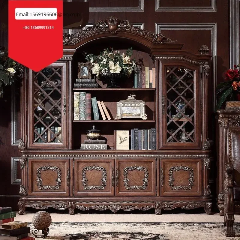 

Американский твердый деревянный книжный шкаф, вертикальный книжный шкаф с четырьмя дверцами, шкаф для хранения из массива дерева