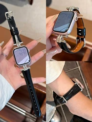 Elegant Leather Loop for Women's Smartwatch - Premium Luxury Strap (Black silver)