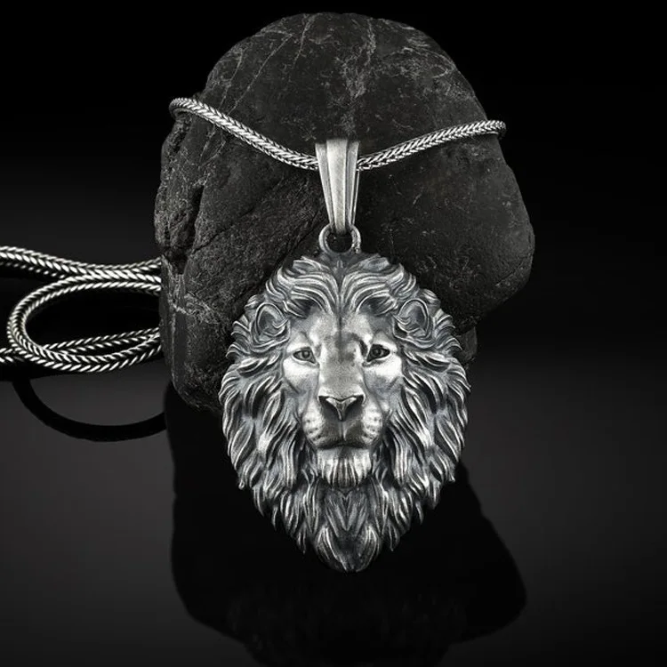 男性のためのライオンの頭の形をした金属製のペンダント付きネックレス,ヒップホップスタイル,ヨーロッパとアメリカでパーソナライズされたジュエリーアクセサリー,ギフト  - AliExpress