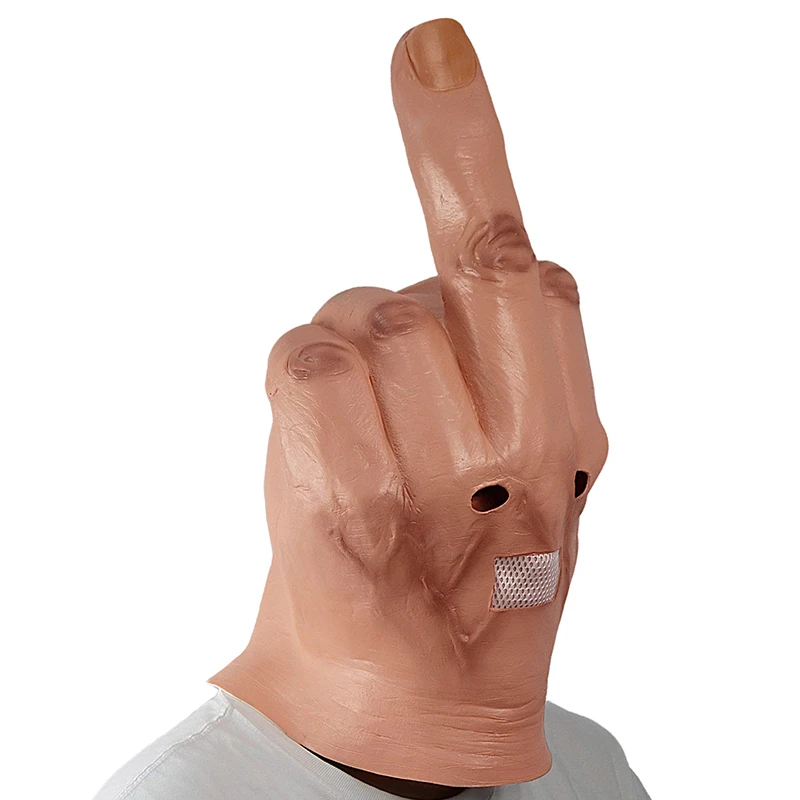 Creative Personality Despises Vertical Middle Finger Latex Mask Halloween Creepy Fingers Cosplay Spoof Headgear Props Half Face Mask Masquerade Mask Full Face Mask Cosplay Hats Game Cosplay Props