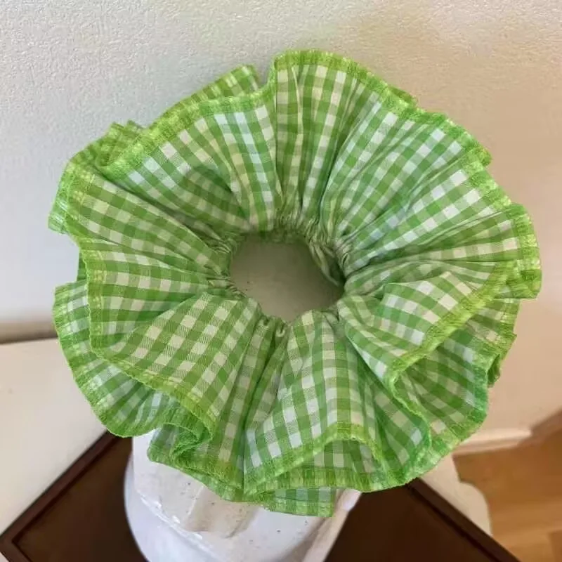 Summer Cute Plaid Cotton Hair Scrunchies - Extra Large Four-Layer Headwear