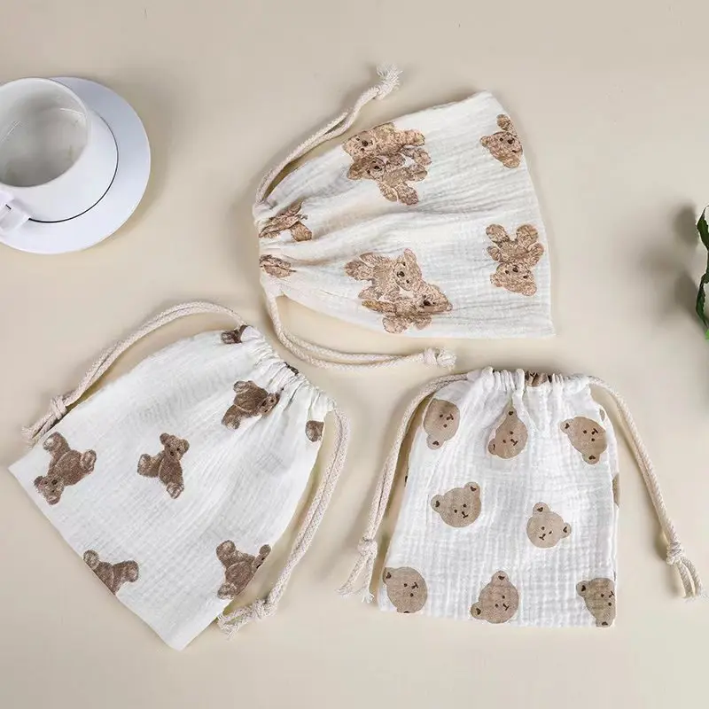 

Cotton Muslin Baby Storage Bags String Diaper Stackers Caddy Organizer Nappy Saliva Towel Pouch Newborn Accessories Diaper Bag