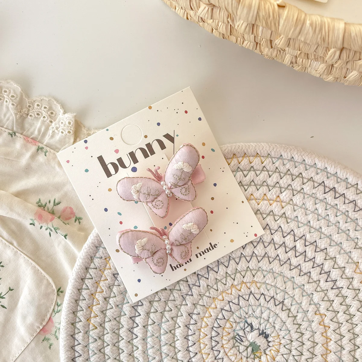 2pcs/lot Kawaii Kids Butterfly Hair Clips Handmade Embroidery for Baby Girls Sweet Hairpins Barrettes Hairgrips Pink Accessories