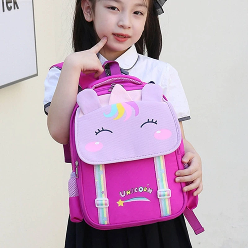 Girl's School Bags Child Unicorn Printing Backpack Kindergarten Student Cute Girls Children's Pink Schoolbag Waterproof Kid NEW