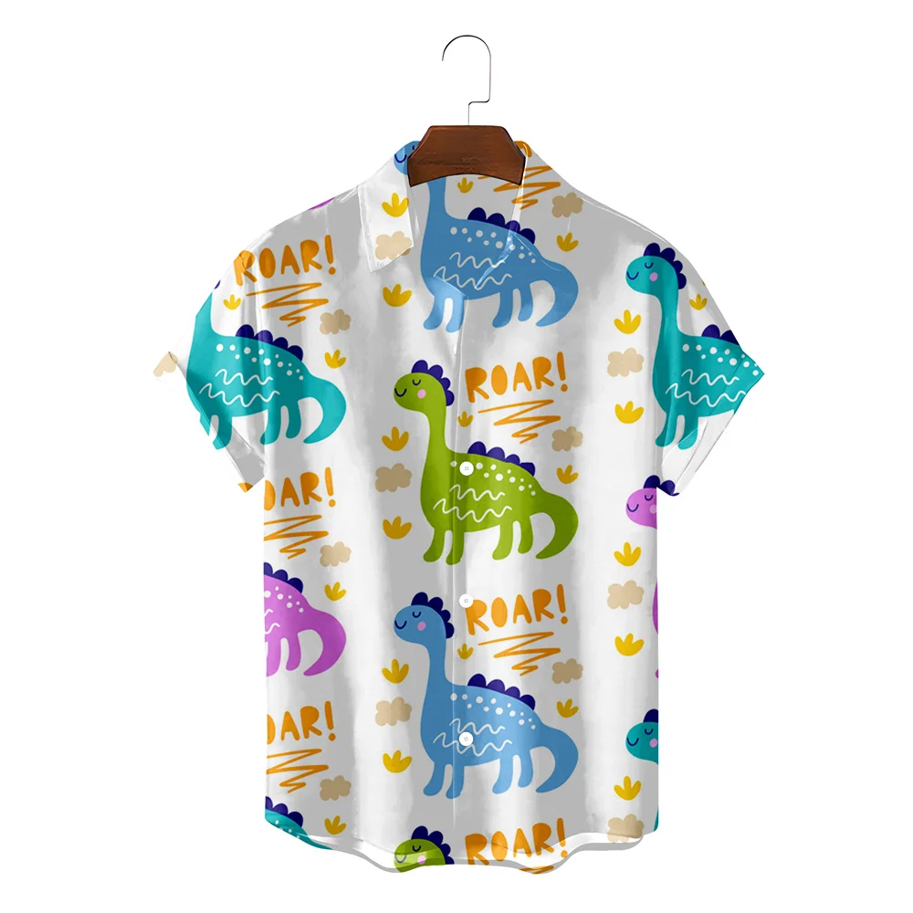 Cute Dinosaur 3d Print Shirts Men's Women's Hawaiian Shirts Men's Vocation Blouses Lapel Shirt Cuba Camisa Men's Clothing Animal 2