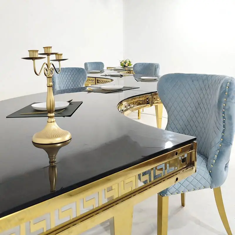 shape round glass marble stainless steel 12 seater dining table set