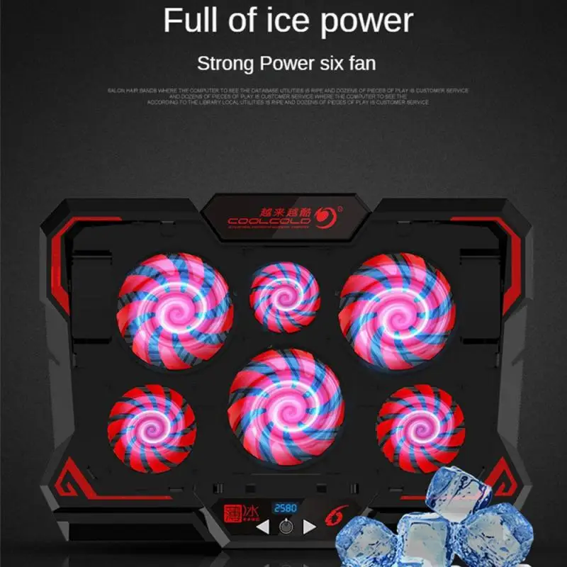 쿨콜드 노트북 쿨러, 6 팬 노트북 쿨링 패드, 2 USB 포트, LED 스크린, 14-17 인치 게임용 노트북 쿨러 스탠드, 2600RPM