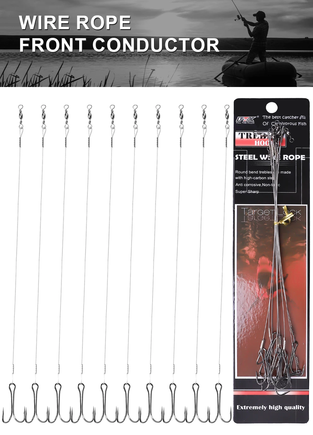 FTK 10PCS 20cm Anti-Biss Stahl Draht Angelschnur Führer Leinen Für Angeln Mit Doppel Haken Köder angeln Zubehör Hecht Bass – Detail 1