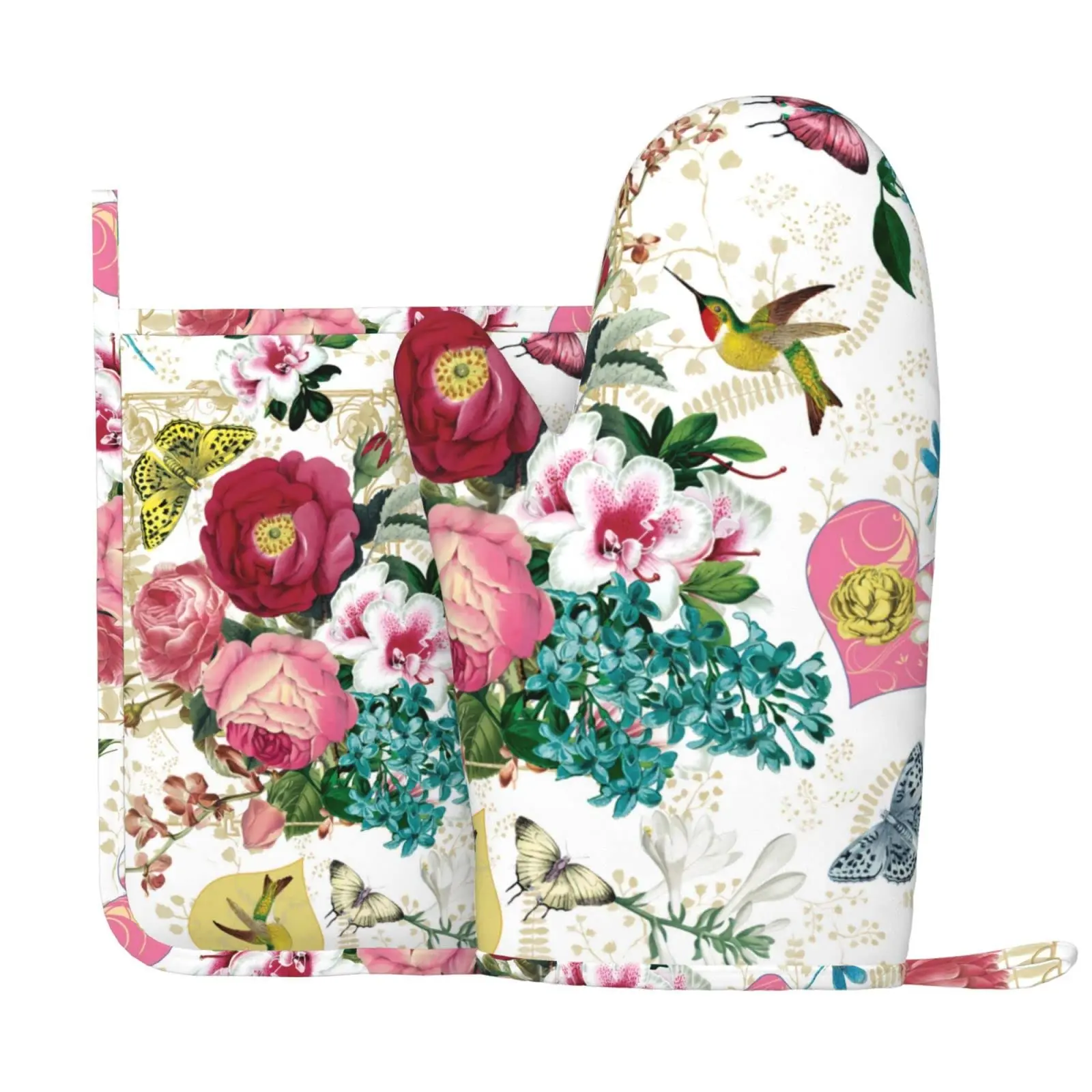 

Beautiful Flower Oven Mitts Polyester Fashion Heat Resistant Oven Glove Safe Cooking Baking Grilling Barbecue Washable Gloves