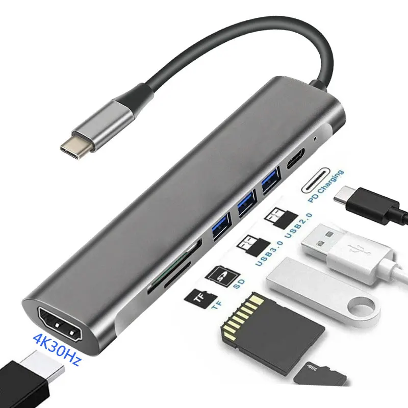 6-Port USB-C Hub with 4K HDMI, Card Reader, and Charging Dock