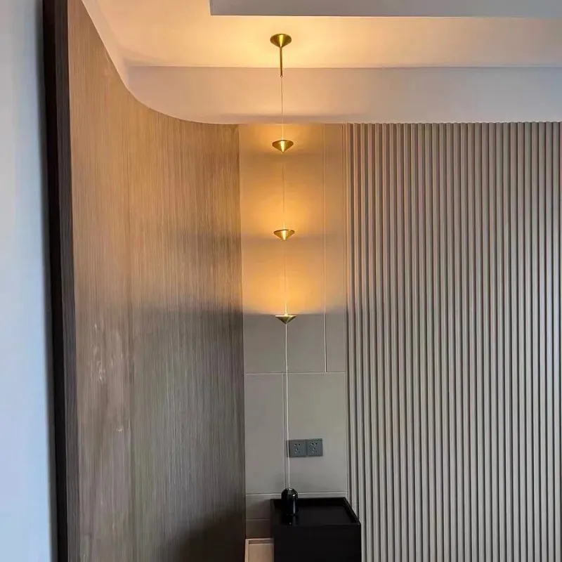 Minimalist-corner-hanging-floor-lamp-hallway-background-long-line-lamp ...