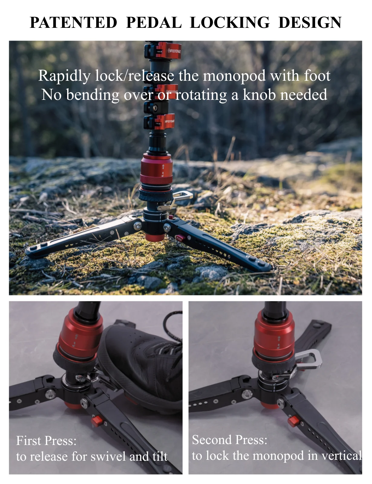 IFOOTAGE Cobra 3 C180F-P Monopod for Camera with Pedal