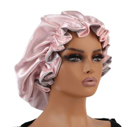 Satin Double-Layer Lace Edge Sleep Bonnet (GRAY)