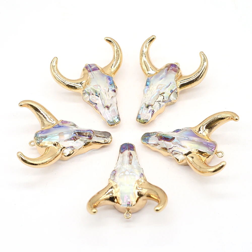 Natural Stone Bull's Head Pendants Reiki Heal OX Head Crystal Charms for Jewelry Making Diy Women Necklace Earring Supplies