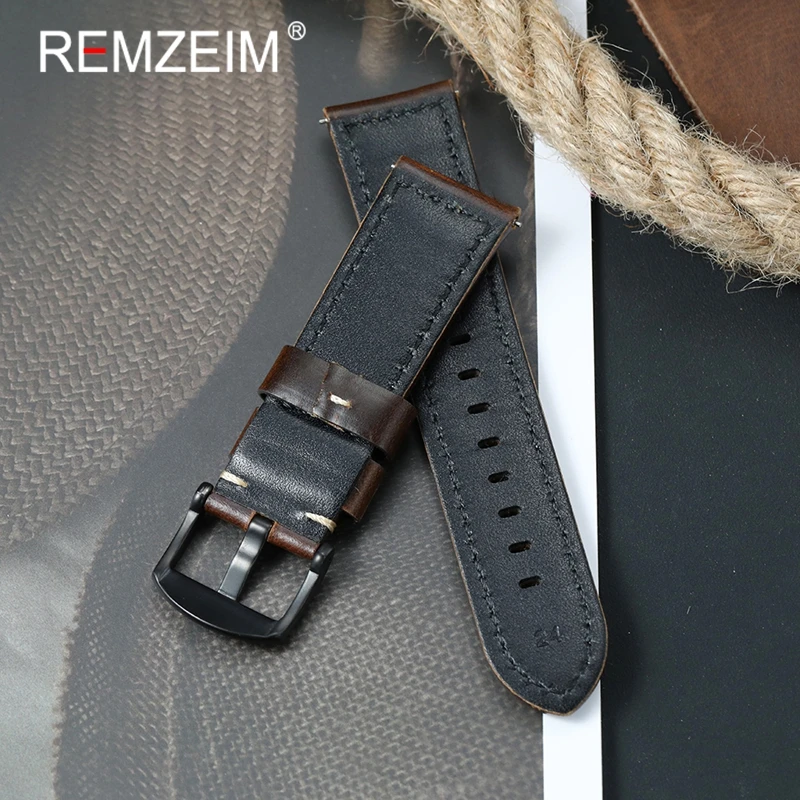 Handmade Genuine Cowhide Leather Watch Band in Green, Blue, and Brown