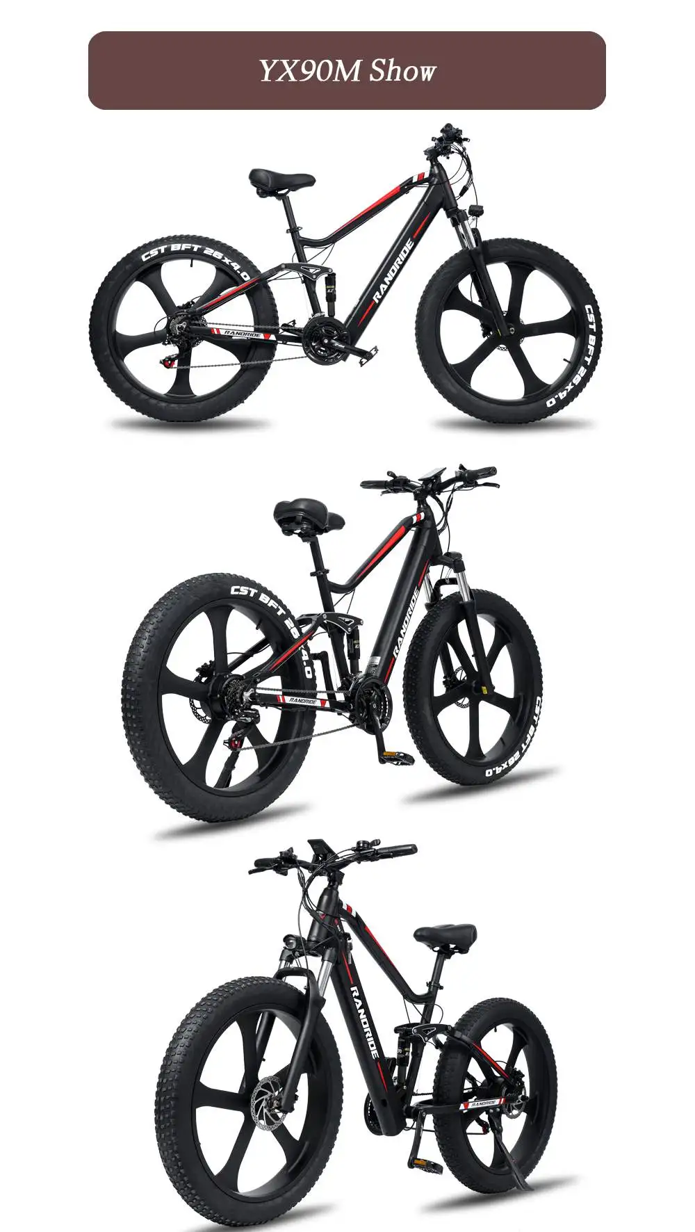 Elektrofahrrad RandRide YX90M 48V13.6AH Akku 1000W Motor 50KM/H Geschwindigkeit Allterrain-Mountainbike EU-Lagerbestand – Detail 14