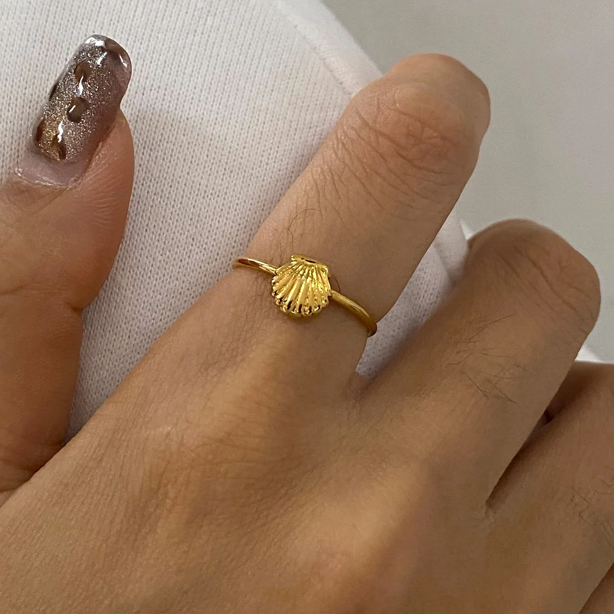 Multi Layer Stackable Starfish Star Rings Hypoallergenic 18K Gold Plated Shell Knuckle Ring Stainless Steel Summer Accessories