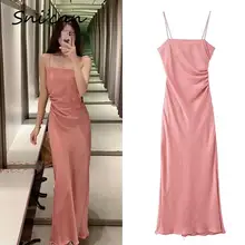 

ZA Pink Sleeveless Strap Silk Dress Za Party Club Ruched Dresses Fashion Casual Holiday Robe Femme Vestido Mujer Sukienka Letnia