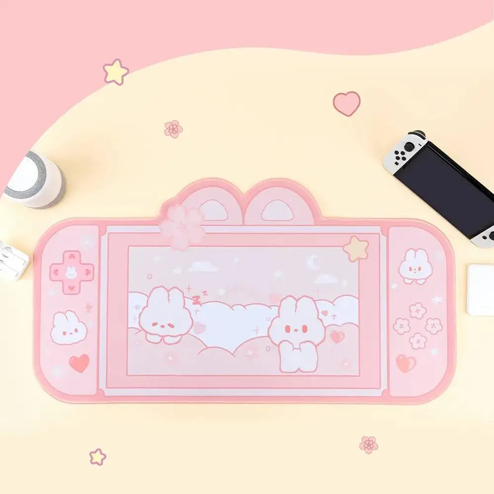 Mouse Pad Bunny Kitty NS Switch Keyboard Gaming XXL Large Pastel Pink Kawaii Cute Anime Desk Blotter