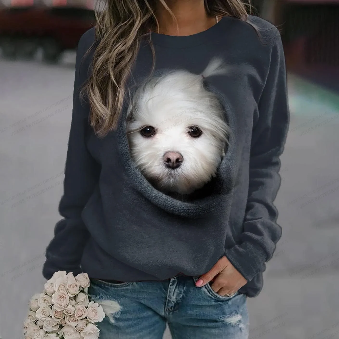 

Dog Hoodie Women Fashion O-neck Hoodies Sweatshirts Elk Print Hoodies Clothes Animal Pullovers Kawaii Sweats Girl